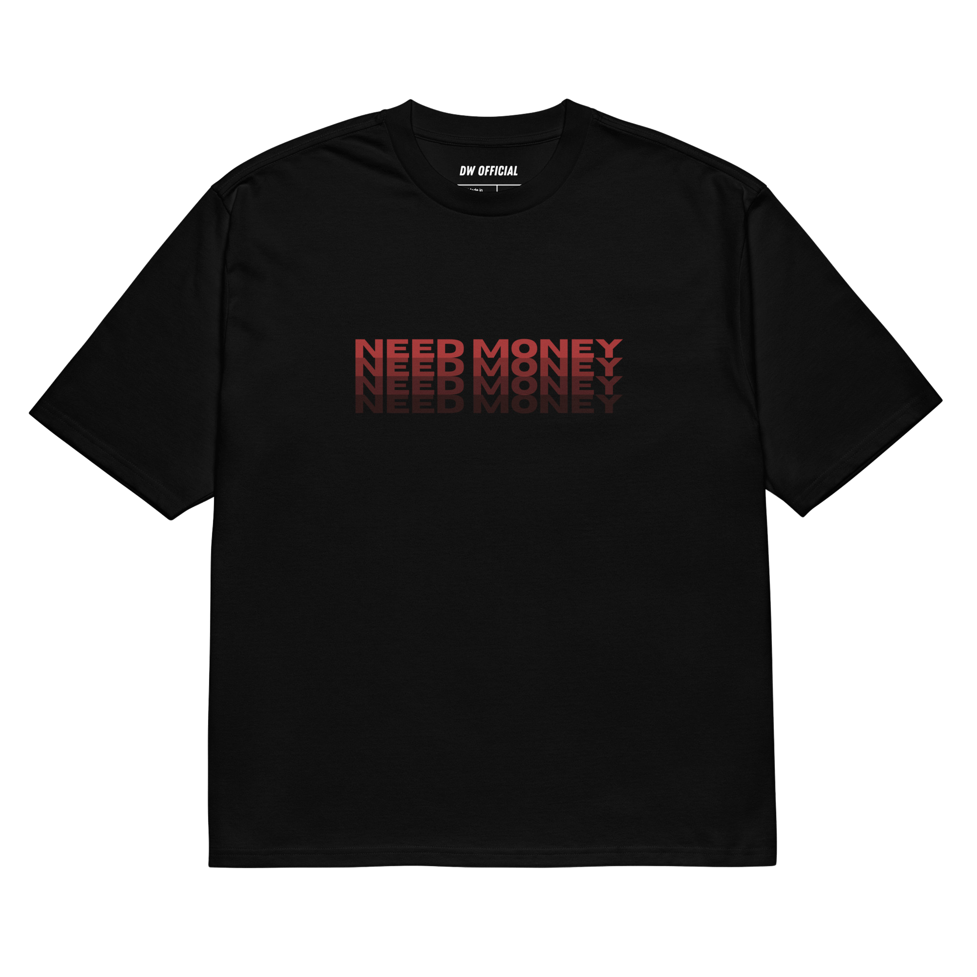 Black oversized t-shirt with the red slogan 