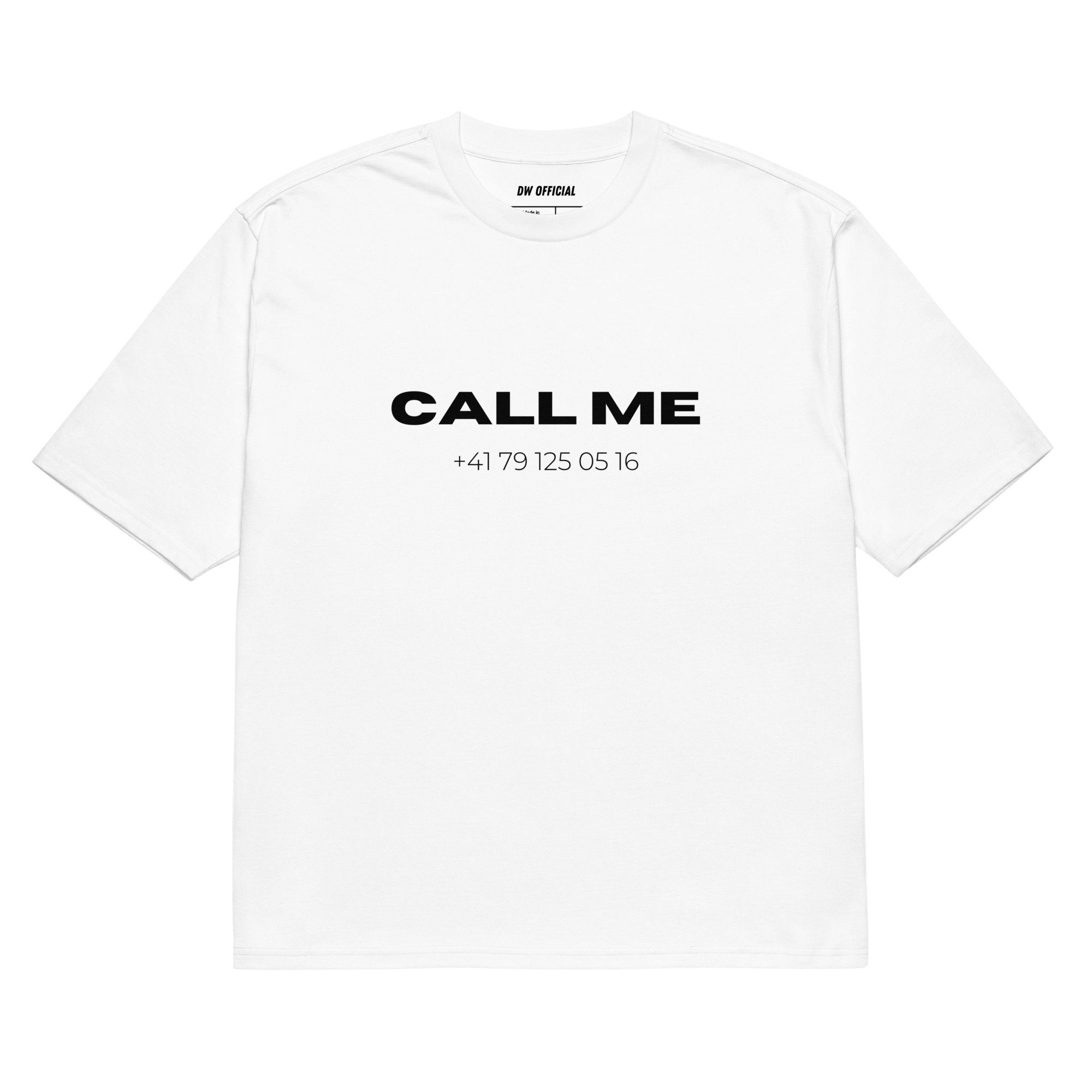 White oversized t-shirt with the slogan 