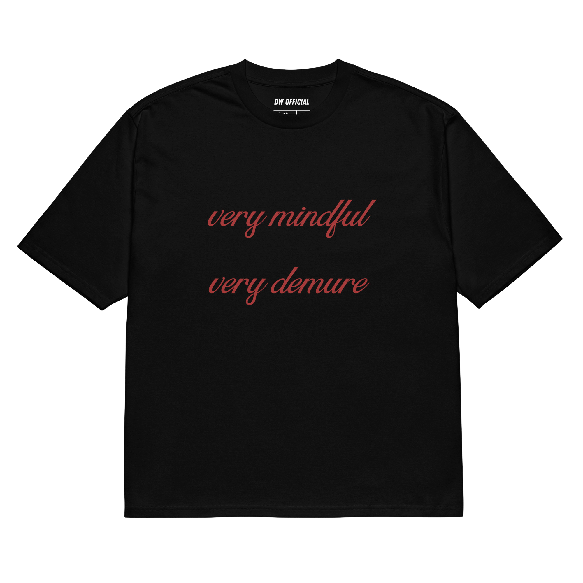 Black oversized t-shirt with the red slogan 